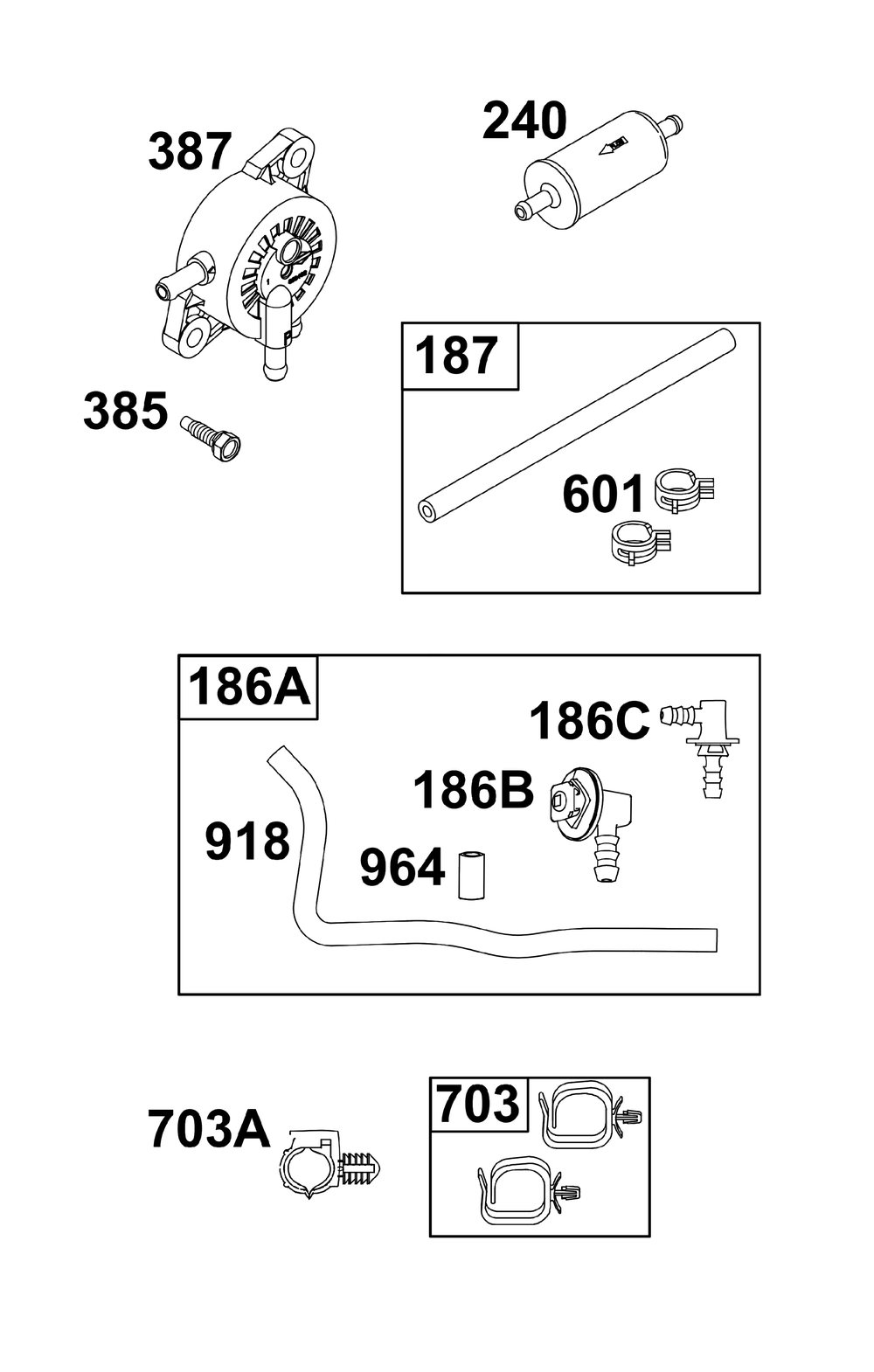 Fuel Supply Group Diagram and Parts List for 44U677-0020-B5 400000 - 699999 Briggs and Stratton Engine